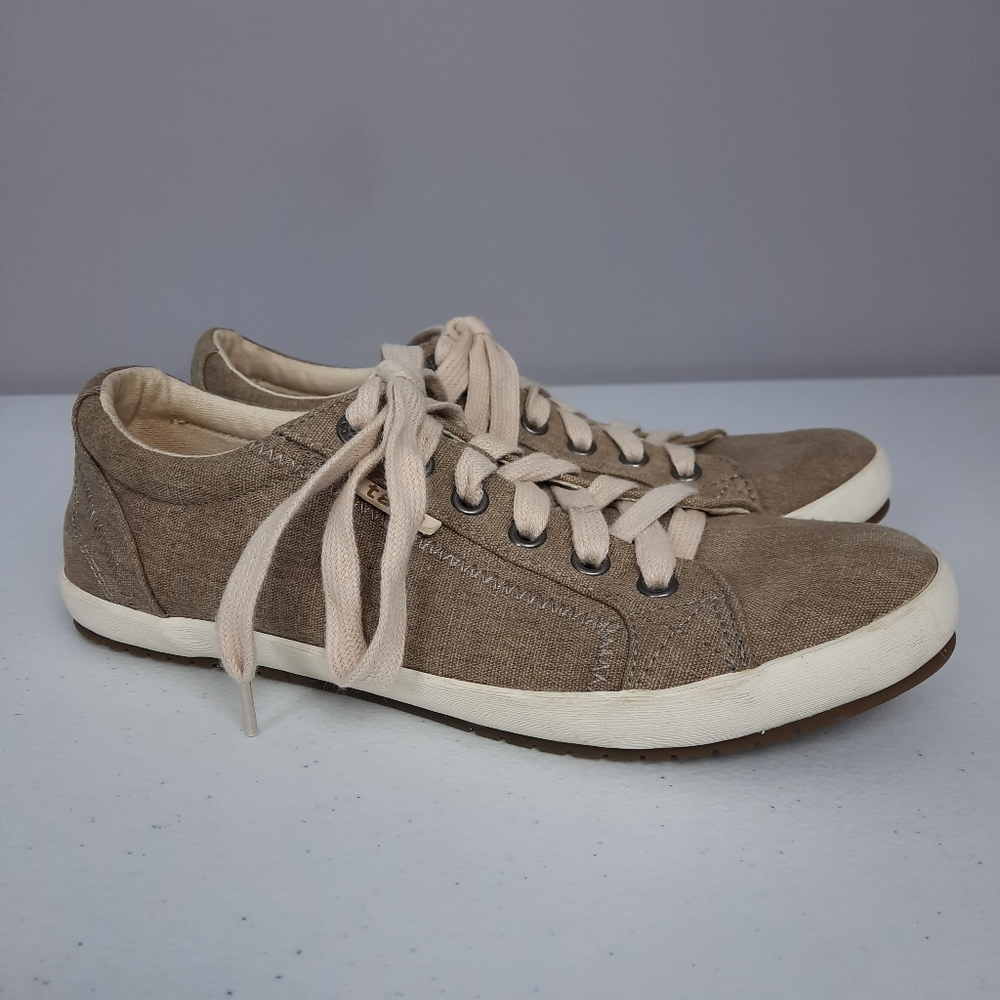Taos Star Taupe Brown Lace Up Canvas Low Rise Sneakers size 7.5